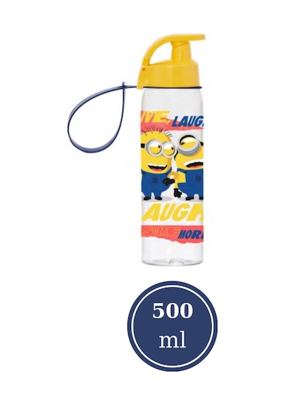 Flosoft Lisanslı Minions Matara, Desenli Düğmeli Tüp Okul Suluğu, Sızdırmaz Öğrenci Suluk 500Ml