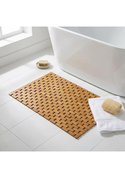 Doğal Bambu Banyo Paspası 42x62 Cm - Suya Dayanıklı Kaymaz Tabanlı Ahşap Duş Önü Paspas Spa V