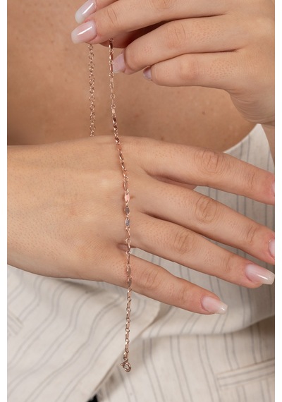 925 Ayar Gümüş Halhal Rose Mekik Pullu Halhal Barcode Gümüş - Rose Gold
