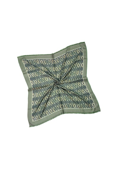 Mim Eşarp Ebruli Kışlık Desenli Eşarp 95x95 Cm Haki - Füme