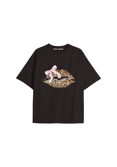 Kalic Studio Y2k Vintage Leopar Baskılı Siyah T-shirt Kod 179 Siyah-179