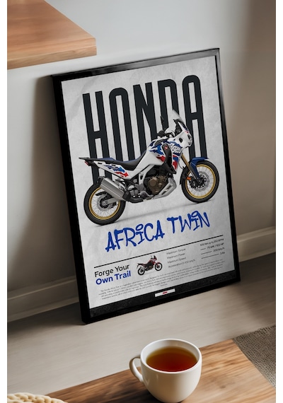 Honda Africa Twin Siyah Ahşap Çerçeveli Poster, Dekoratif Motosiklet Duvar Tablosu