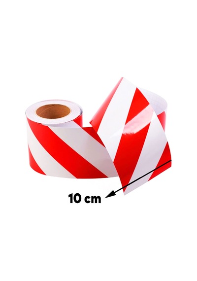 Badem10 1 Metre Reflektörlü Reflektif Fosforlu Şerit Bant 10 Cm İkaz Bandı Kırmızı Beyaz