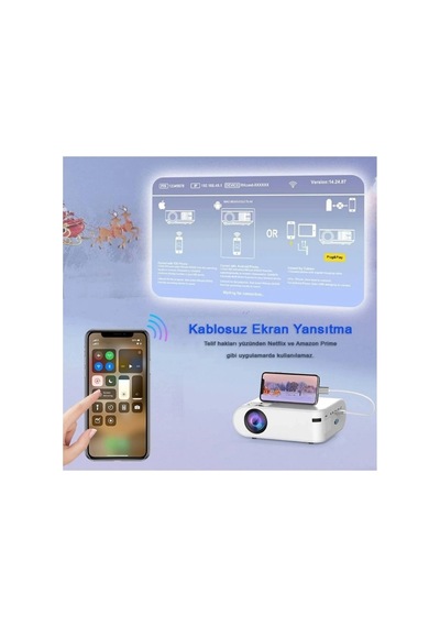 Projeksiyon Cihazı P62 Full Hd Destekli Wifi & İos & Android Cep Tel Yansıtma Mini