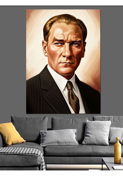 Ahşap Tablo Atatürk Takım Elbiseli Portre