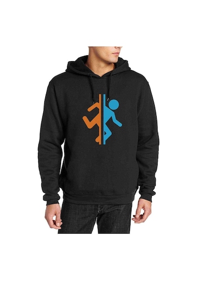 Silhouette Portal Baskılı Siyah Erkek Örme Kapşonlu Sweatshirt