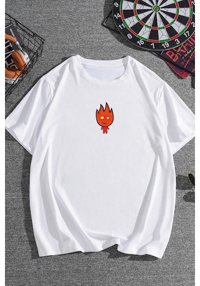 Unisex Ateş Avatar Baskılı Tasarım Tshirt Beyaz