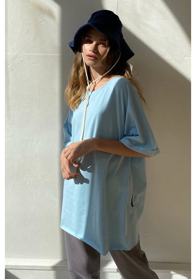 Madmext Mavi Oversize Basic Kadın Tişört-mavi Mavi