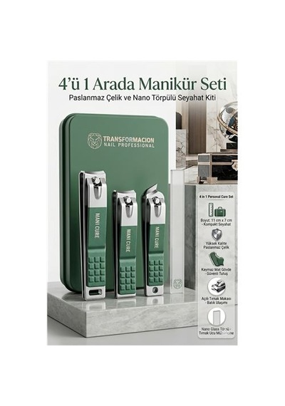 Zenvac Profesyonel 4'ü 1 Arada Manikür Seti, Paslanmaz Çelik Tırnak Makası Ve Nano Törpülü Seyahat Kiti 723207 Z