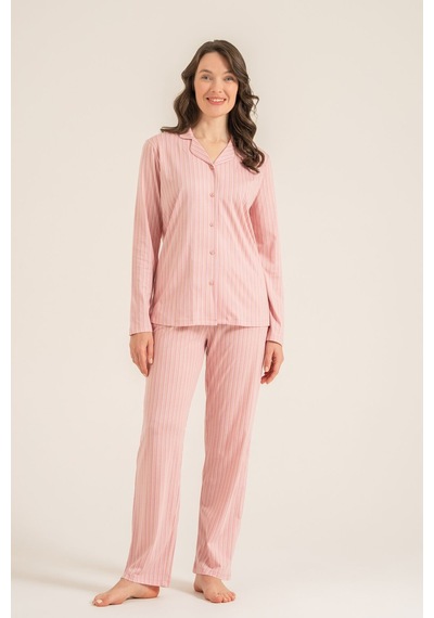 Pierre Cardin Kadın Stripes Pembe Gömlek Pijama Takımı Pc9296-s-v1 Pc9296-s-v1