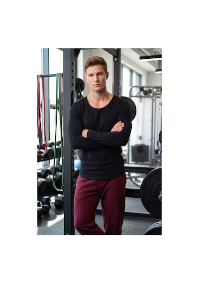 Deepsea Erkek Siyah %95 Pamuk Slim Fit Kesik Açık Yaka Likralı Penye Sweatshirt Oval Kesim 2602299