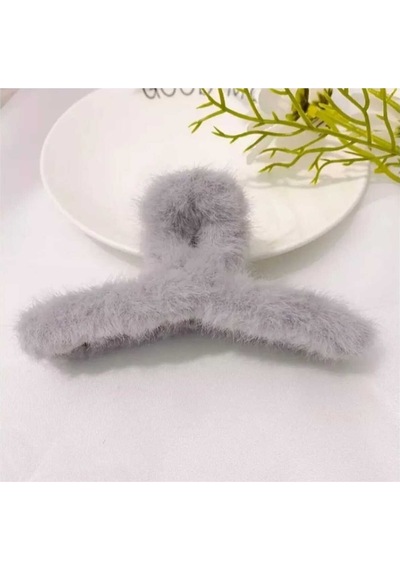 Peluş Yumuşak Tüylü Mandal Toka Gri