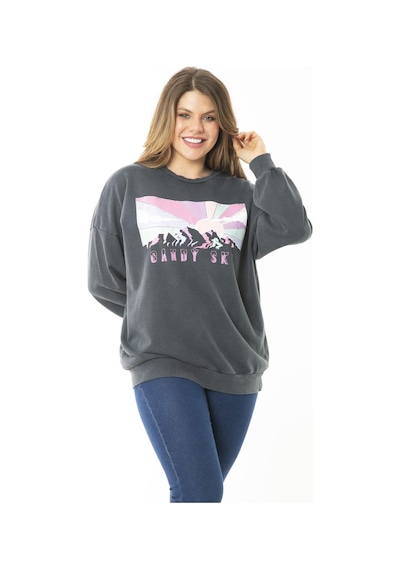 Şans Kadın Büyük Beden Füme Dijital Baskılı Sweatshirt 65n37159-füme Füme
