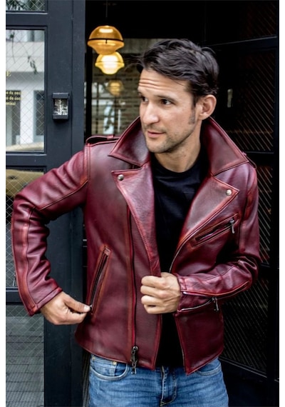 Nyc Giyim Tekstil & Deri Silme Hakiki Koyun Derisi Bordo Renk Biker Mont Bordo