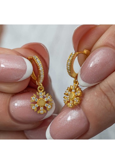 Gümüş Sallantılı Gold Kar Tanesi Kadın Küpe Gümüş