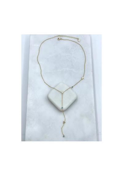 Lunarie Yıldız Detaylı Vintage Y Kolye 14k Gold Turkuaz Taşlı Altın
