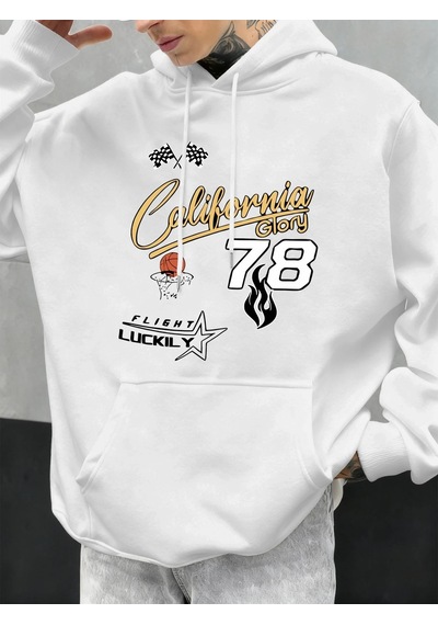 Startmore Tarzsokak California Glory Basketbol Numarası 78 Baskılı Erkekler Kapüşonlular Polar Kazak Cep Hoody Mo Beyaz