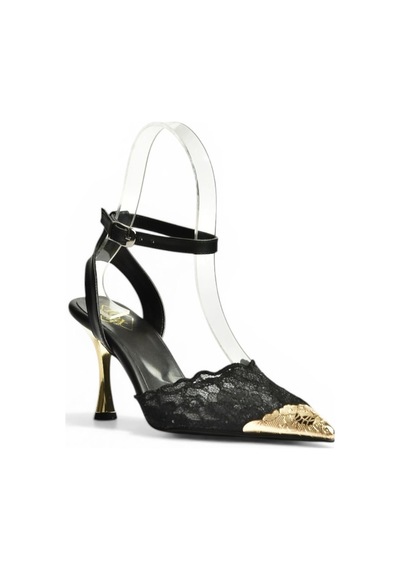 Fox Shoes Y752093806 Siyah Dantel İnce Galveniz Topuklu Kadın Ayakkabı