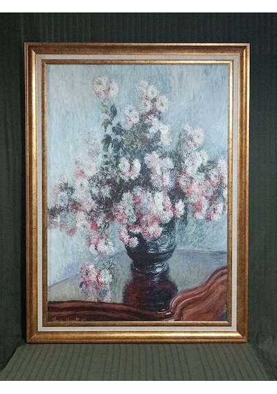 Gold Vintage Dekoratif Duvar Tablosu 60x80 Cm Monet Kasımpatı Çiçekleri Çerçeveli Tablo Klasik Natürmort Fine Art Salon Dekorasyonu