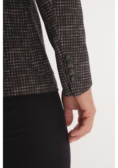AC&Co / Altınyıldız Classics Erkek Haki Slim Fit Dar Kesim Mono Yaka Kazayağı Desenli Ceket