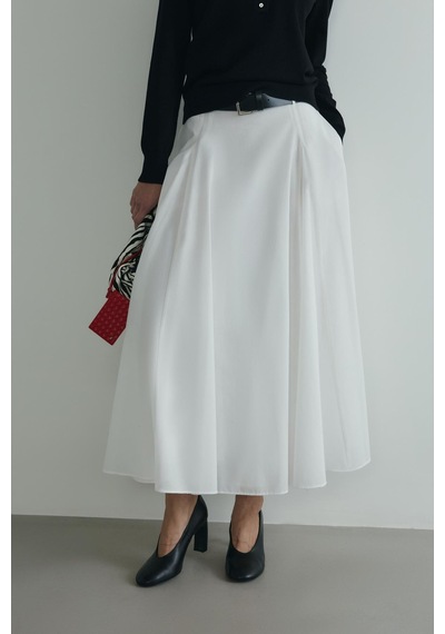 Suud Collection Beyaz Liza Kemerli Etek