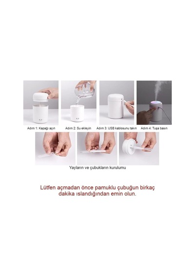 Wearfitpro Mini Hava Nemlendirici - H2o Humidifier Oda Nemlendirici - İki Pamuklu - Renkli Aydınlatmalı