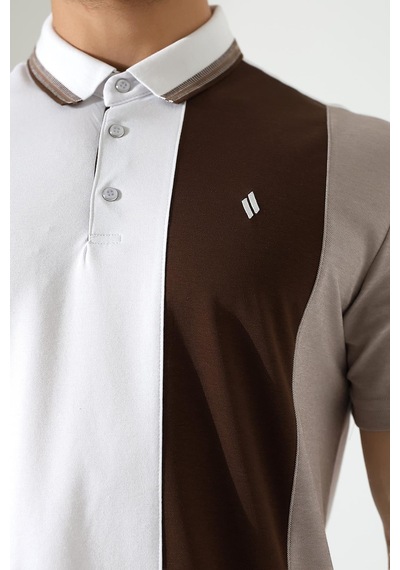 Rıbana Classıc Erkek Çizgili Şerit Detaylı Pamuklu Polo Yaka T-shirt Beyaz