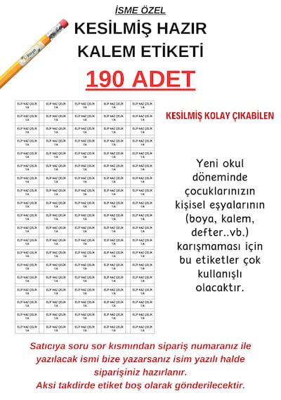 Isimli Okul Etiketi Defter Kitap Kalem Etiketi 190 Adet