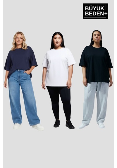 Superlife Büyük Beden Kadın Basic 3xl-6xl Bisiklet Yaka 3'lü Tişört Seti Spr26btsk510+3 Whıte-navy-black Superlife Büyük Beden Kadın Basic 3xl-6xl Bisiklet Yaka 3'lü Tişört Seti Spr26btsk510+3 Whıte-navy-black