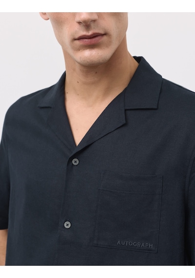 Marks & Spencer Keten Karışımlı Pijama Üstü T07001351a Lacivert