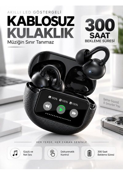 Ipx4 Su Geçirmez Ows Açık Kulak Kablosuz Kulaklık Bluetooth 6.0 Akıllı Led 300 Saat Bekleme Süresi