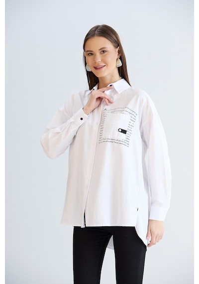 Sortie Collection Baskılı Tek Cepli Gömlek Beyaz-beyaz Beyaz