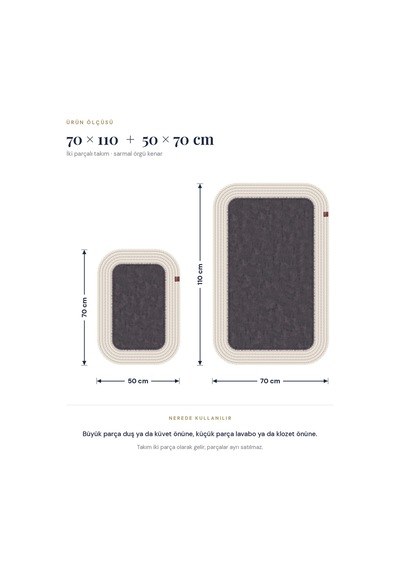 Banyo Paspası Takımı 70x110+50x70 Cm Düz Antrasit Gri & Krem Antrasit Gri - Krem