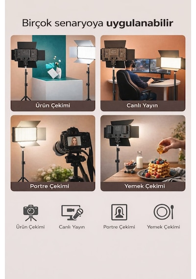 800 Led Profesyonel Video Işığı Tripodlu Ayarlanabilir Parlaklık & 3200k-5600k Renk Sıcaklığı Fotoğraf, Yayıncı, Vlog Işığı