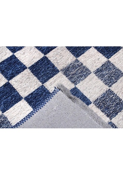Mavi Beyaz Modern Geometrik Dama Desenli Yıkanabilir Halı - Yo30035xf Mavi - Beyaz
