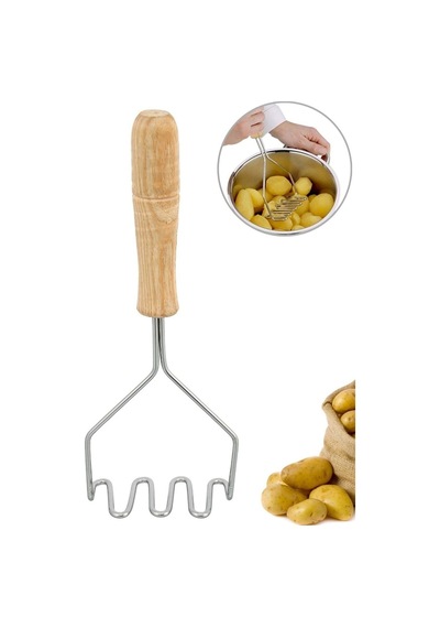 Ahşap Saplı Pratik Patates Ezeceği Paslanmaz Çelik Chef Patates Ezici Patates Püresi Yapıcı Çelik