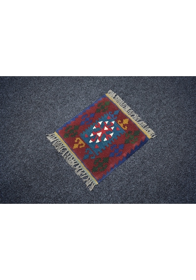 Zehra Abla Halı Vintage El Dokuma Minder Kare Kayseri Anadolu Yün Kilim 7375 Çok Renkli