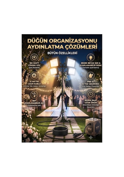 10 Metre Kablolu 150 Watt Seyyar Led Projektör Aydınlatma. Seyyar Aydınlatma Su Geçirmez Dış Mekan Ip66,beyaz Çok Güçlü Işık