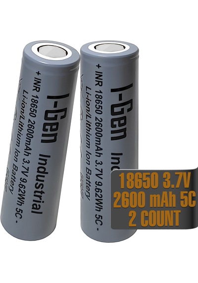 I-gen Industrial E002 Inr 18650 3.7v 2600 Mah 5c 9.62wh Li-ıon Şarjlı Pil Düz Başlı Lityum Pil 2'li Paket