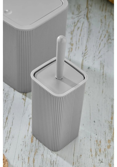 Kare Çöp Kovası Tuvalet Fırçası Set 2'li 5 Litre Gri Gri