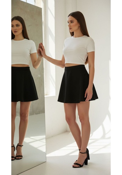 Yarım Kollu Crop Top T-shirt Ekru