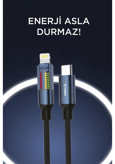 Torima U21 Type-c To Lightning 27 W Led Ekranlı Dayanıklı Örgü Hızlı Şarj Kablosu Siyah
