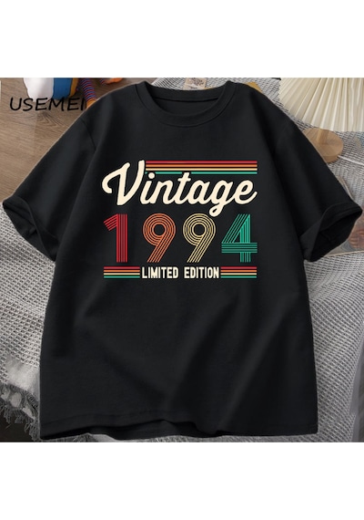 Flood Of Style 30 Yaşındaki Hediyeler T-shirt Erkekler Pamuk Kısa Kollu Tshirt Doğan 1994 Vintage 30th Doğum Siyah