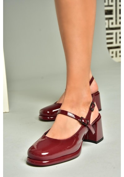 Fox Shoes U820930008 Bordo Rugan Kalın Topuklu Kadın Ayakkabı Bordo