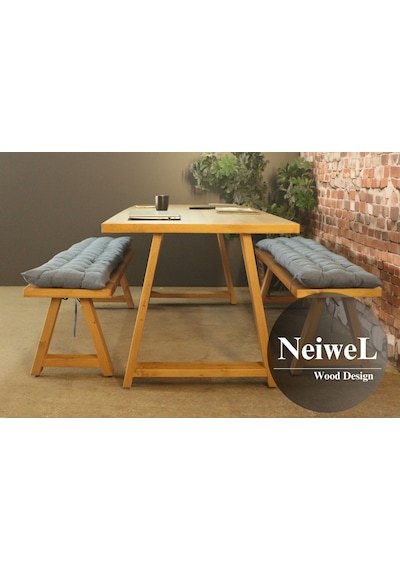 Neiwel Dove Doğal Ahşap Banklı Toplantı Masasıı x 100 x 200 Açık Ceviz