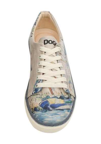 Kadın Vegan Deri Bej Sneakers - Watercolor And Sailors Tasarım Çok Renkli