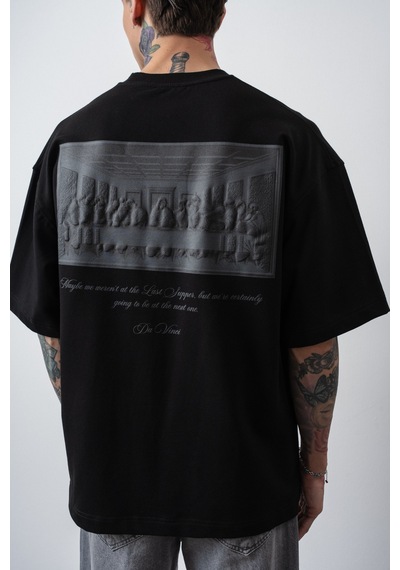 Respire Erkek Da Vinci The Last Supper Baskılı Oversize T-shirt Siyah