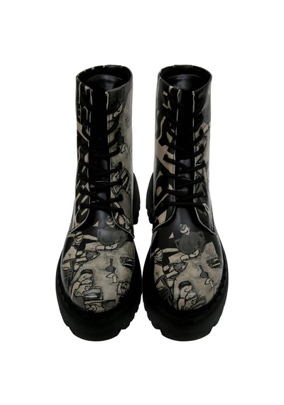 Kadın Vegan Deri Siyah Uzun Bot - Supper Black White Tasarım Multicolor