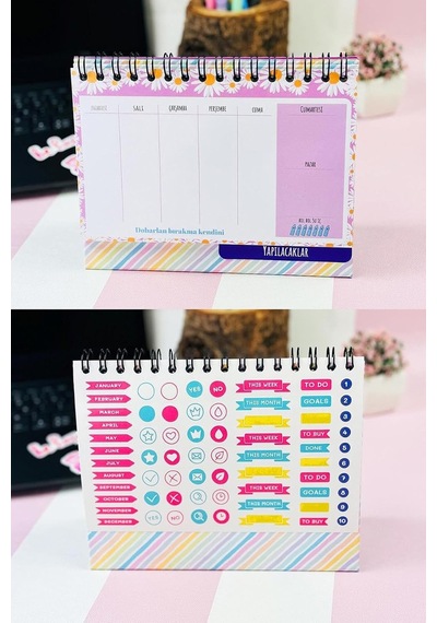Lexroo Özel Tasarımlı Yeni Nesil Masa Üstü Planner 2 Sayfa Sticker Hayallerinin Peşinden Git