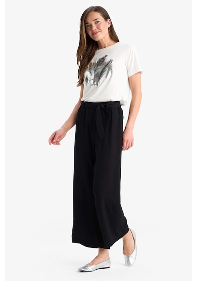 Defacto Culotte Beli Lastikli Geniş Paça Kuşaklı Krinkıl Viskon Kapri Pantolon C9565AX24SM Siyah